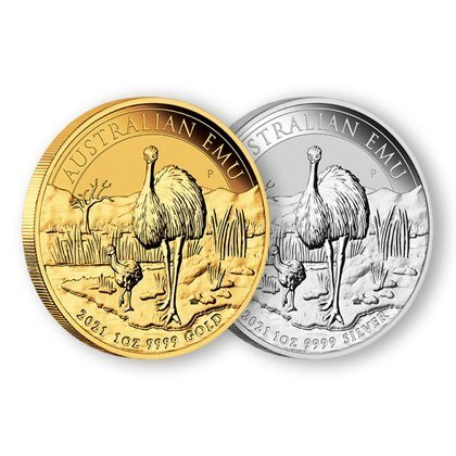 Australijski Emu zestaw 2 monet - Złota i Srebrna 1 uncja 2021