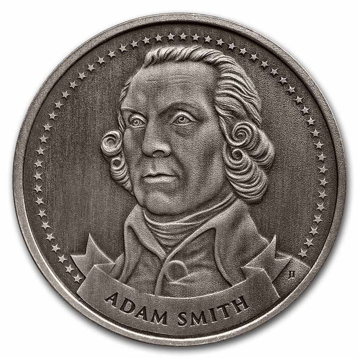 Founders of Liberty: Adam Smith - Free Enterprise 1 uncja Srebra Antiqued Coin 