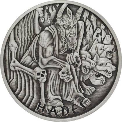 Tuvalu: Bogowie Olimpu - Hades 1 uncja Srebra 2021 Antiqued Coin