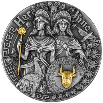 Niue Hera și Junona aurită 5$ argint 2022 High Relief Antiqued Coin