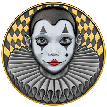 Niue Pierrot aurit 2 oz Argint 2022 Antiqued Coin