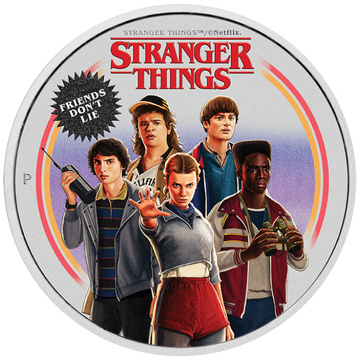 Monedă de argint Stranger Things - Friends Don't Lie Down colorată 1 uncie de argint 2026 Proof