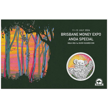 Monedă din argint Perth Mint: Koala colorată 1 uncie de argint 2026 (Brisbane Money Expo Anda Special)