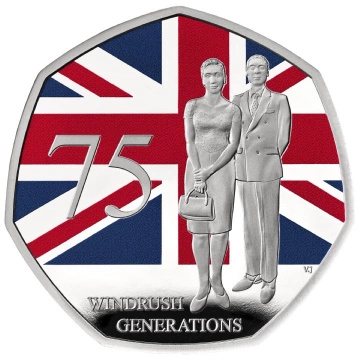 75 de ani ai generației Windrush 50p colorată Argint 2023 Proof