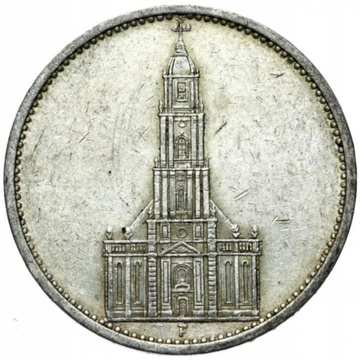 Niemcy, Trzecia Rzesza - Potsdam Garrison Church 5 reichsmarek Srebro 1934-1935