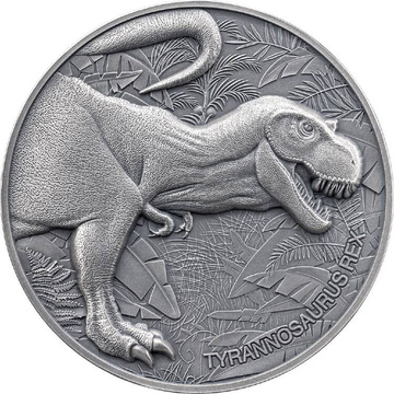 Camerun Lost World - Tyrannosaurus Rex 2 oz Argint 2024 High Relief Antiqued Coin