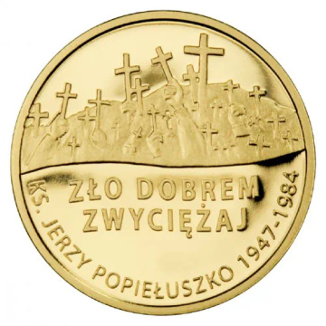 Monedă din aur preot Jerzy Popiełuszko – Învinge răul cu binele 37 zloți 2009 Proof