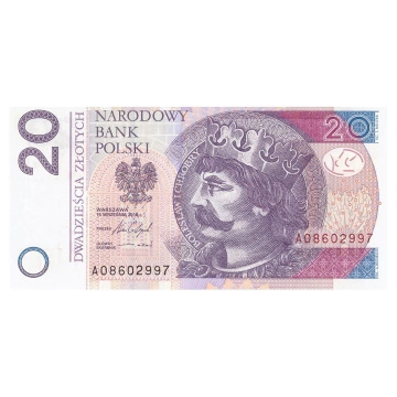 Bancnot Polonia 20 zloți (20 PLN) circulat