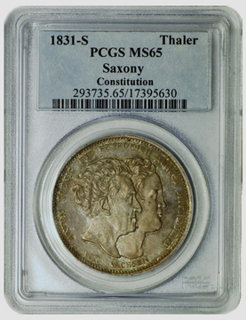 Germania Saxonia Anton Thaler comemorativ Argint 1831-S PCGS MS65