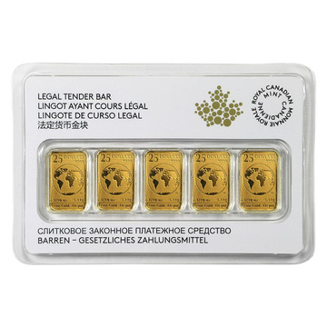 Set de monede-lingou de aur 5 × 1/10 uncie de aur Royal Canadian Mint 2016