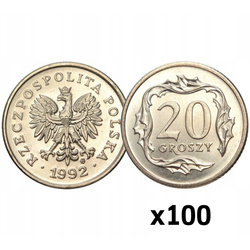 Banca Națională a Poloniei 20 groszy Sac monetar (100 bucăți) - Ani diferiți