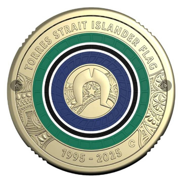 A 30-a aniversare a steagului Torres Strait Islander 2 dolari bronz colorat 2025 marcaj monetărie „C”