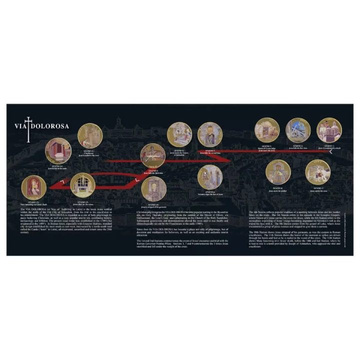 Set 14 monede Via Dolorosa colorată aurită Bronz 2016 Prooflike