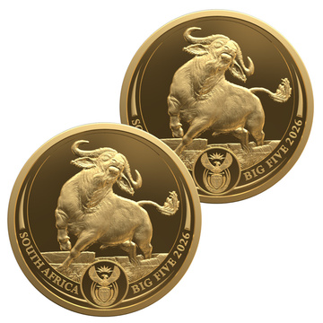 Set de Monede de Aur Big Five III: Bivol 2 x 1/4 Uncie de Aur 2026 Proof Doublecap