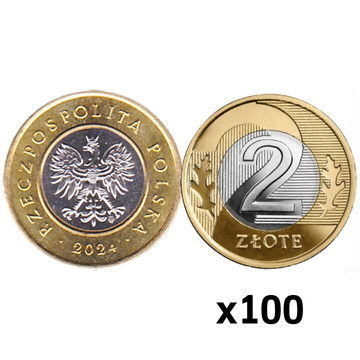 Banca Națională a Poloniei 2 zloți Sac monetărie 100 bucăți 2024 UNC