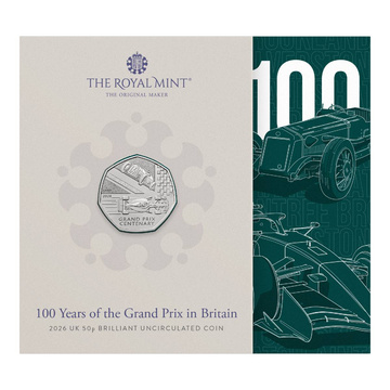 Monedă din cupronichel 100 de ani de Grand Prix în Marea Britanie 50p 2026