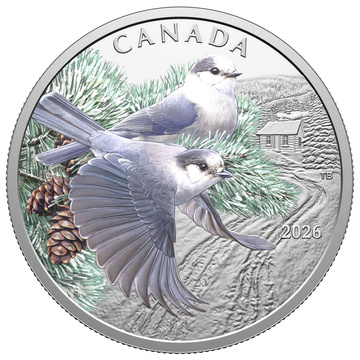 Monedă de argint Păsări colorate: Gaițe canadiene colorată 1 uncie de argint 2026 Proof