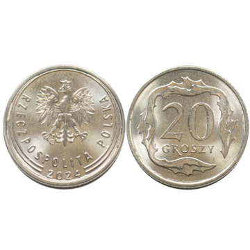 Banca Națională a Poloniei 20 groși din săculeț bancar Monedă 2024 UNC