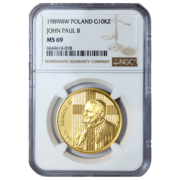 Jan Paweł II 1 uncja Złota 1989 Proof MS 69