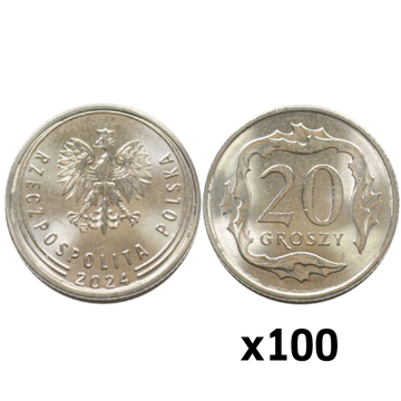 Banca Națională a Poloniei 20 groși Sac monetărie (100 bucăți) 2024 UNC