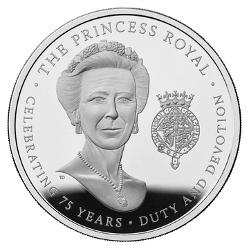 A 75-a aniversare a ASR Prințesa Regală 5 lire sterline argint 2025 Proof Piedfort