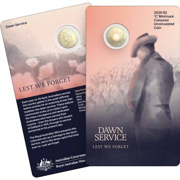 Monedă colorată din bronz aluminiu Dawn Service 2 $ 2026 marcaj de monetărie C