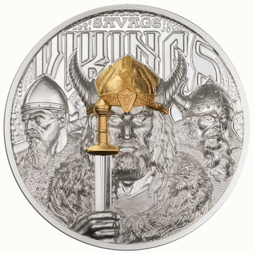 Cook Islands: Savage Vikings pozłacany 3 uncje Srebra 2026 Proof