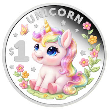 Monedă de argint Pui de creaturi mitice - Pui de unicorn colorată 1/2 uncie de argint 2026 Proof