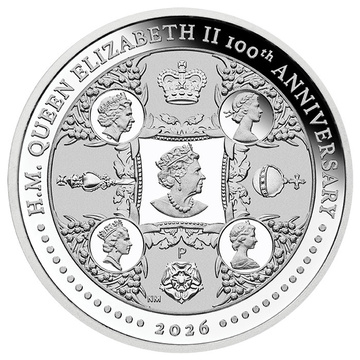 Srebrna Moneta Perth Mint: H.M. Queen Elizabeth II 100th Anniversary 1 uncja Srebra 2026 Proof
