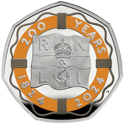200 de ani de RNLI 50p colorată Argint 2024 Proof Piedfort