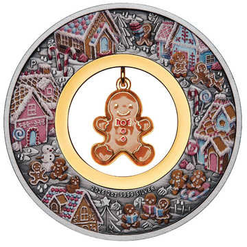 The Perth Mint Gingerbread Christmas colorată 2 oz argint 2026 Antiqued