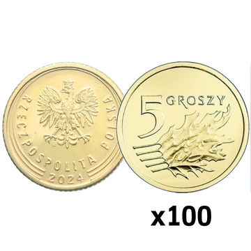 Banca Națională a Poloniei 5 groși Sac monetărie 100 bucăți 2024 UNC