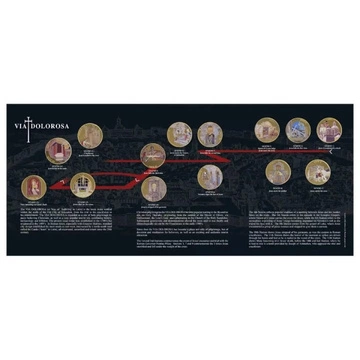 Set 14 monede Via Dolorosa colorată aurită Bronz 2016 Prooflike