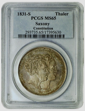 Germania Saxonia Anton Thaler comemorativ Argint 1831-S PCGS MS65
