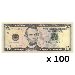 Bancnot SUA 5 dolari (5 U.S. dollars / 5 USD) UNC 100 bucăți