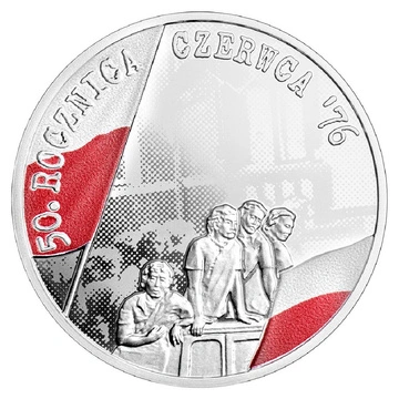 Monedă din argint a 50-a aniversare a lui Iunie ’76 colorată 10 lei argint 2026 Proof Folder/Casetă