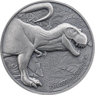 Camerun Lost World - Tyrannosaurus Rex 2 oz Argint 2024 High Relief Antiqued Coin