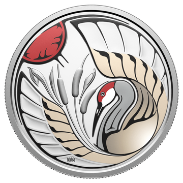 Monedă de argint canadiană Clan Animals - Sandhill Crane colorată 15 $ 2026 Proof