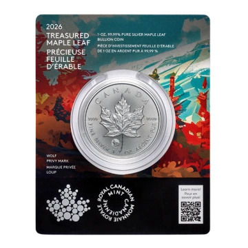 Kanadyjski Liść Klonowy Treasured 1 uncja Srebra 2026 Wolf Privy Mark 