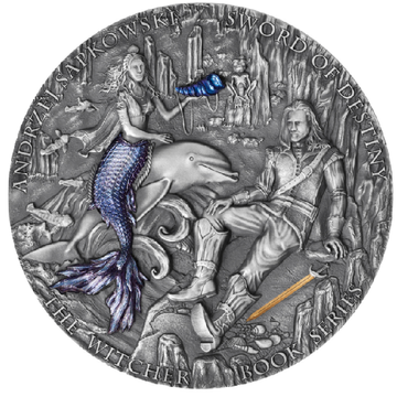 Niue The Witcher Book Series - Sabia Destinului colorată aurită 200 g Argint 2025 High Relief Antiqued Coin