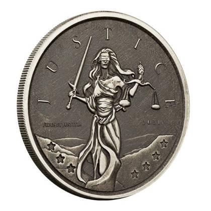 Gibraltar: Lady Justice 1 uncja Srebra 2021 Antique Coin