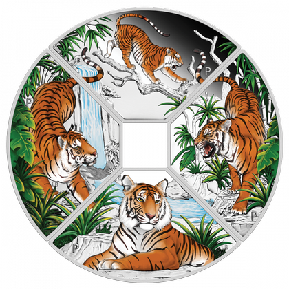 Tuvalu: Rok Tygrysa Quadrant kolorowany 1 uncja Srebra 2022 Proof